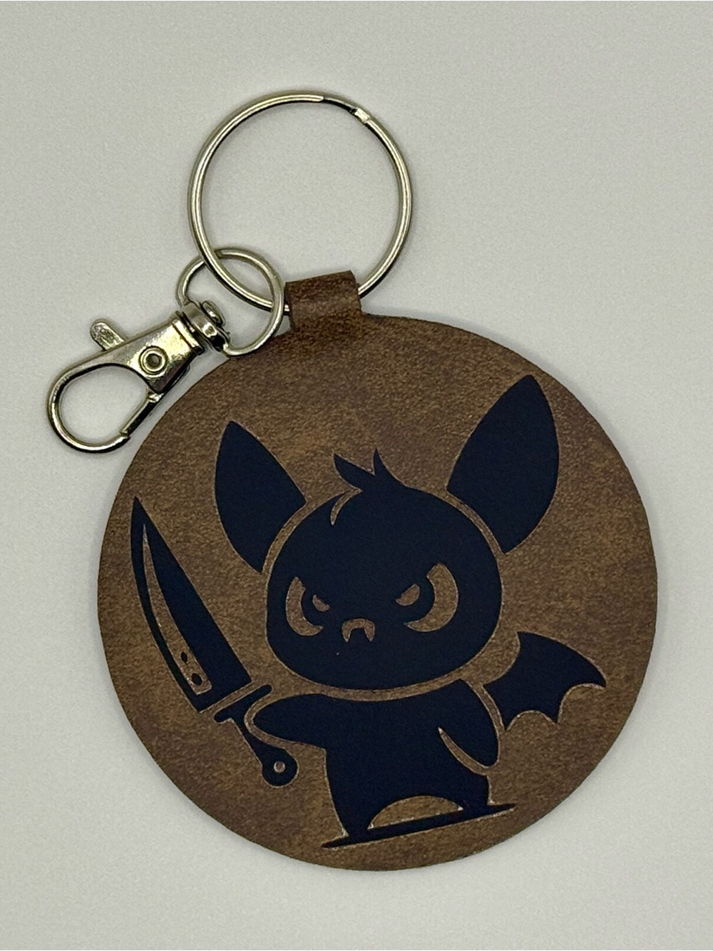 Faux Leather Bat Character Keychain in Brown and Black